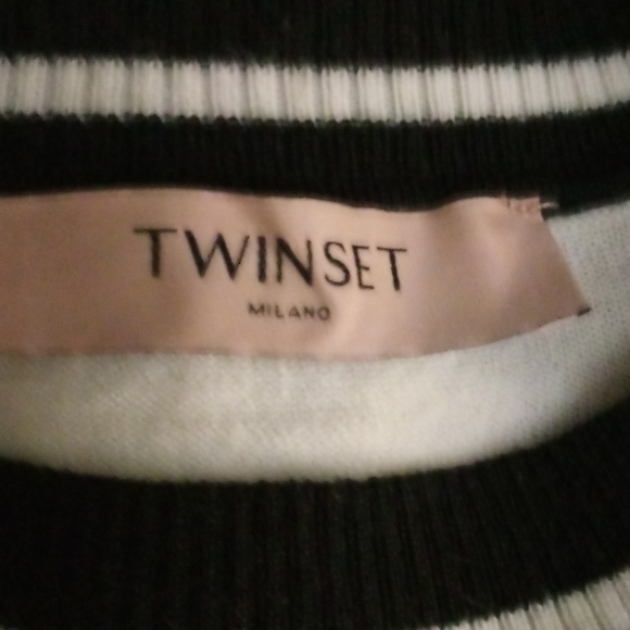 Twinset milano lightweight long sleeve top black and cream small ribbon - Picture 7 of 8